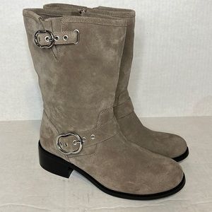 New Vince Camino Wilan tan suede buckle side zip boots size 8.5